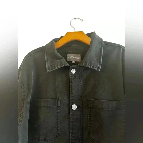 SLATE & STONE MEN  DENIM WORKWEAR COTTON BLEND WASHED BLACK JACKET. SIZE XL - Picture 5 of 16